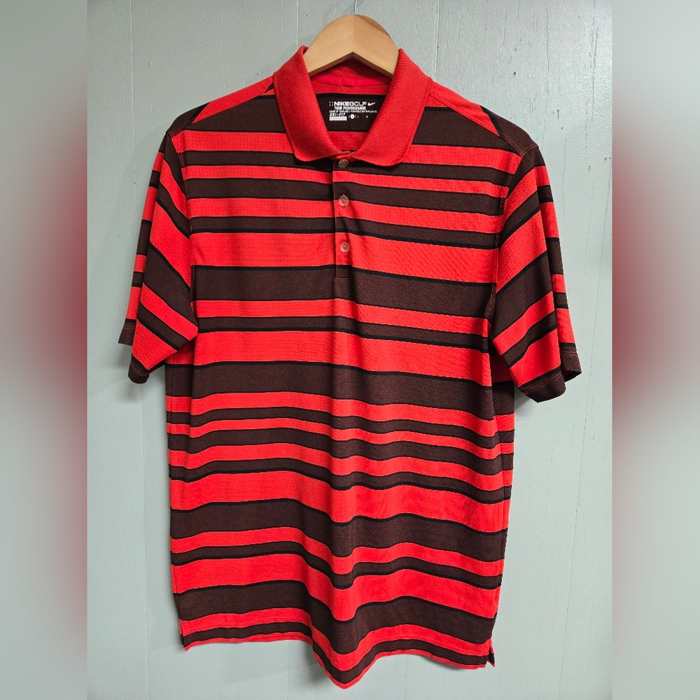 NIKE Golf Tour Performance Red and Black Striped Polo Shirt Size L